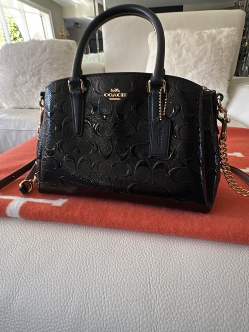 Coach Signature Debossed Patent Mini Sierra Satchel Black